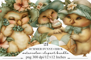 Summer Funny Chick Clipart, an Illustration by Designking