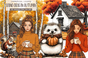 Hand Drawn Vintage Autumn Clipart, an Illustration by OK Design