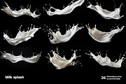 36 Milk Splashes on black background, an Object Illustration by Handmadefont (Thumbnail 2 of 10)