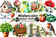 Summer Garden Watercolor Clipart, an Illustration by Black Bird Studio (Thumbnail 1 of 6)