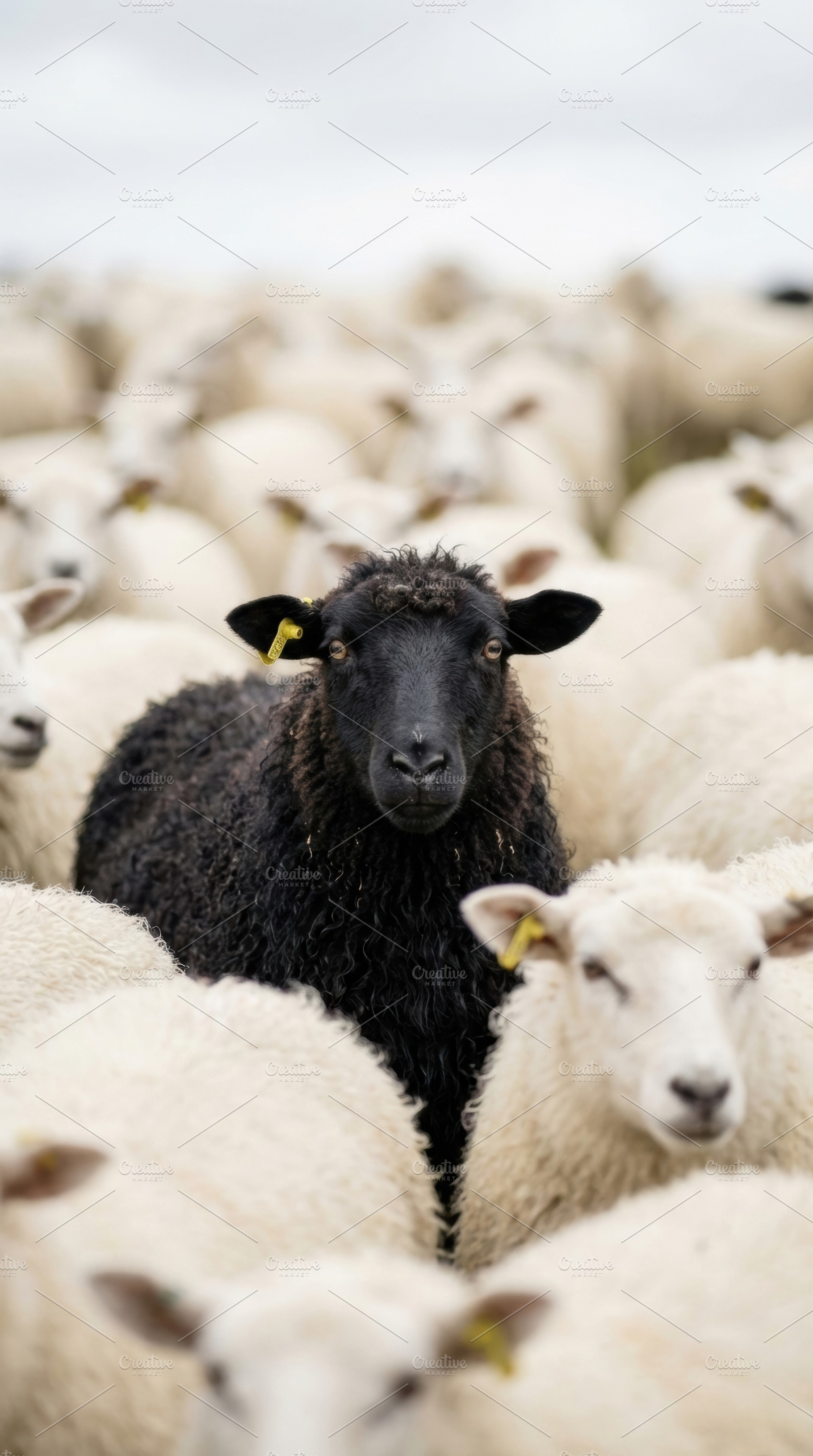 Unique Black Sheep in a Flock, an Animal Photo by Virgo Studio