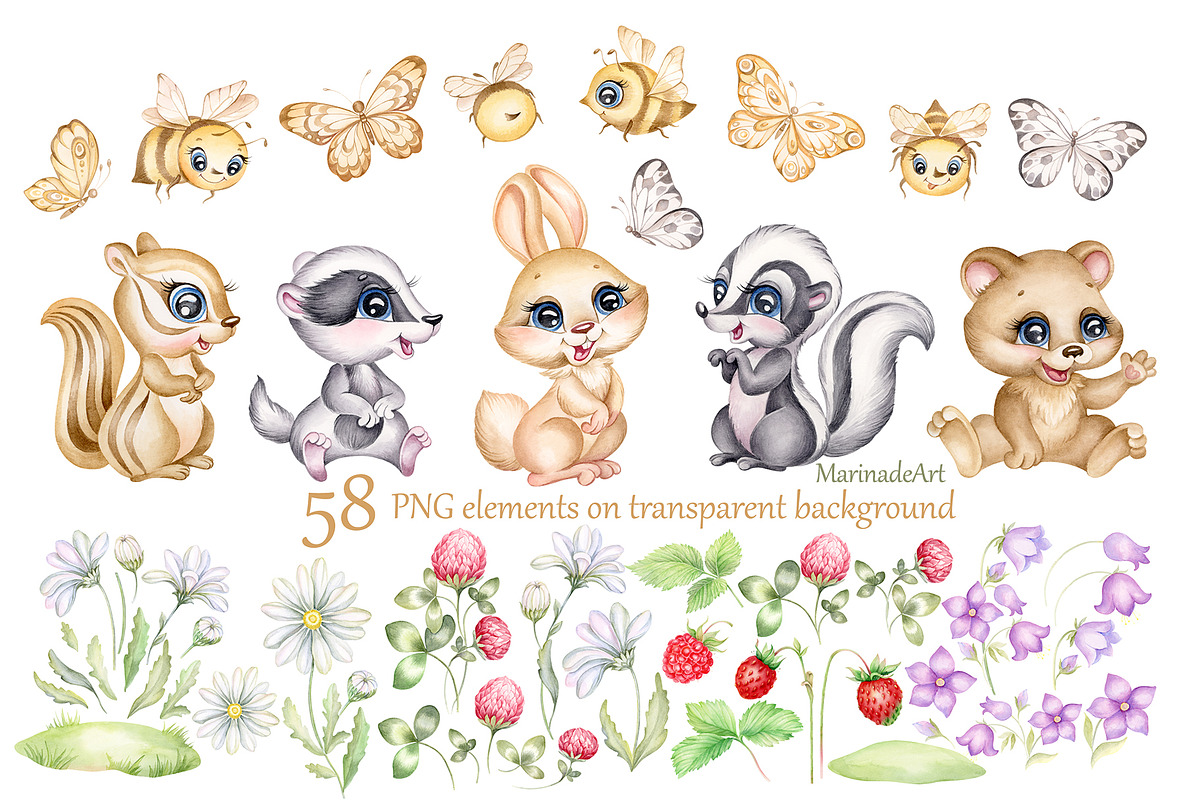 Cute Woodland Animals. Baby Forest 1, an Animal Illustration by MarinadeArt (Photo 2 of 10)