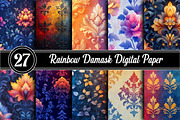 Rainbow Damask Digital Paper, an Illustration by RobertsArt (Thumbnail 1 of 5)