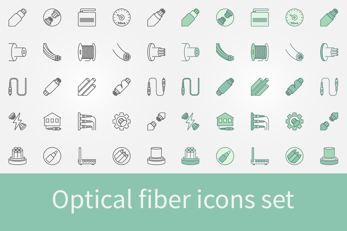 Optical Fiber icons set, an Outline Icon by VenomousVector