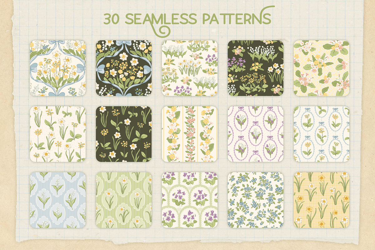 Vintage Spring Floral Patterns, a Pattern Graphic by PATTERNS etc. (Photo 11 of 19)