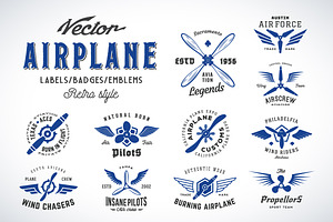 Vintage Airplane Logo Templates Set