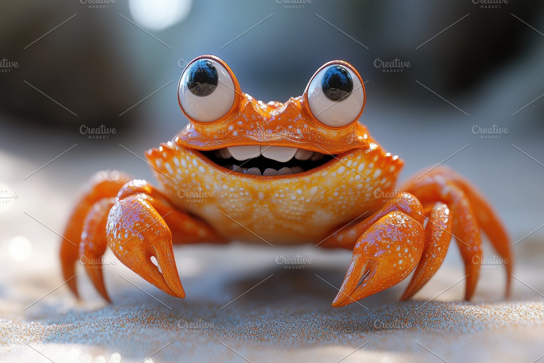 Colorful crab with big eyes smiles o, a Photo by Tanuart