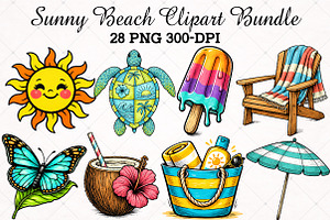 Watercolor Sunny Beach Clipart PNG, an Illustration by RobertsArt