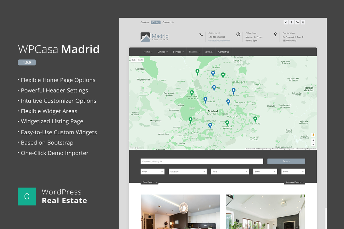 Real Estate WordPress WPCasa Madrid, a WordPress Template by WPCasa (Photo 1 of 7)