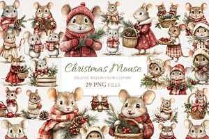 Christmas Mouse Clipart 29 PNG, a Seasonal Illustration by EleSArtDesign
