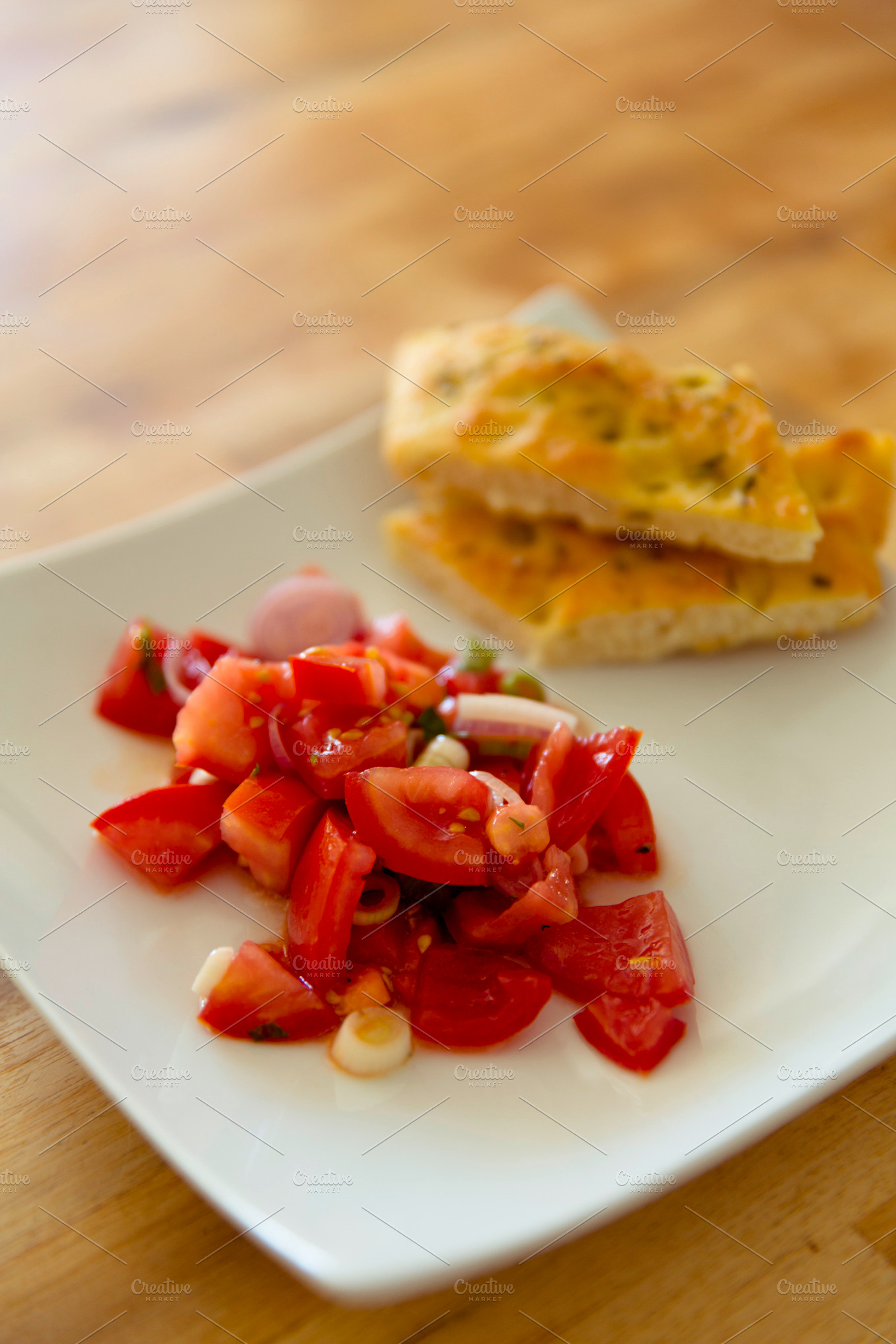 Tomato Salad With Focaccia Stock Photo