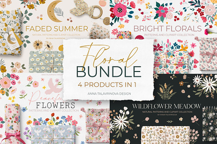 Floral Bundle pattern&clipart 4 in 1