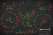 Christmas Holly Vectors & Papers, an Illustration by Amanda Ilkov (Thumbnail 2 of 5)