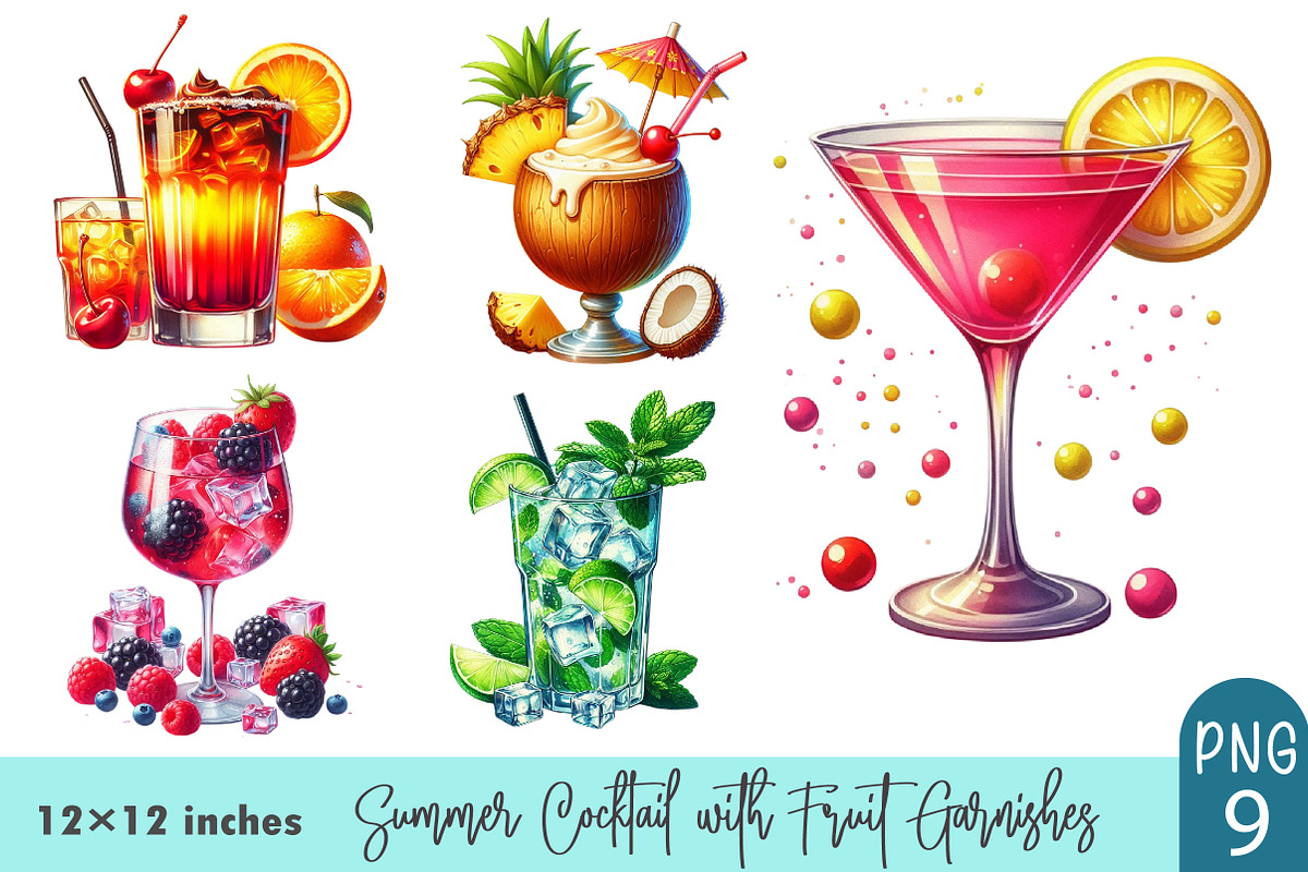 Summer Cocktail with Fruit Garnishes, a Graphic by CitraGraphics