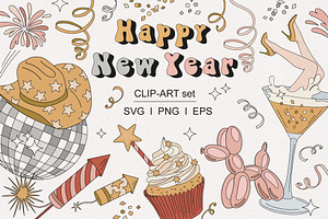 Retro Groovy New Year Party, a Decorative Illustration by @olga.angelloz