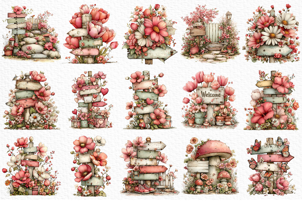 Whimsical Spring Signpost Clipart, an Illustration by Craft Nest (Photo 6 of 11)