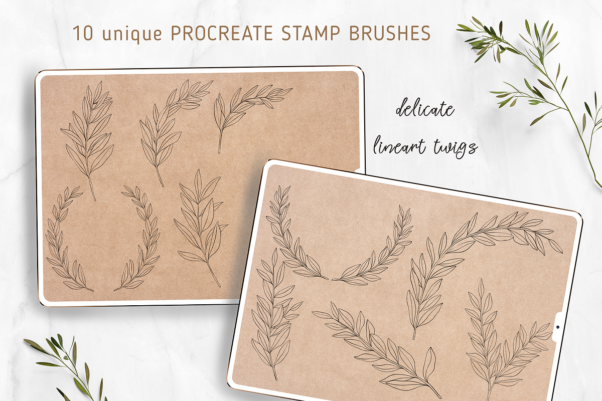 Botanical Procreate Stamp Brushes, a Brush Add-On by Oh Mia Studio