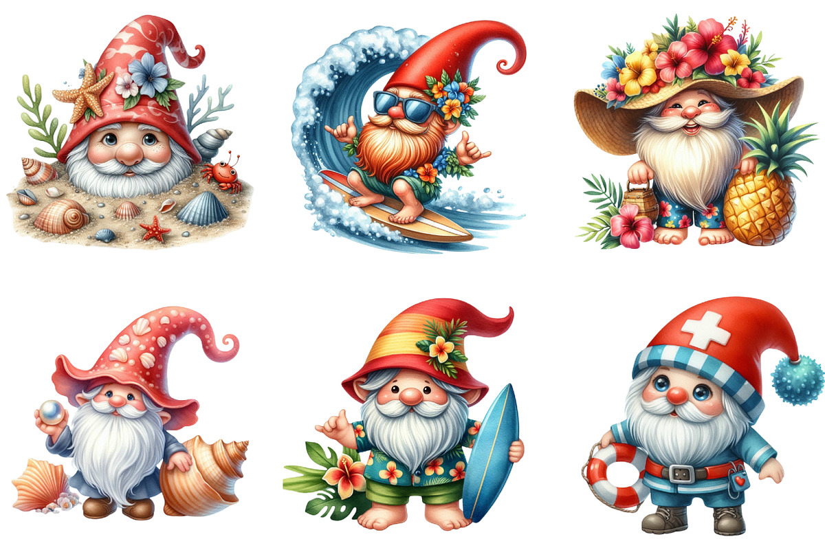 Watercolor Beach Gnomes Collection, a Seasonal Illustration by DreamArtGraphic (Photo 3 of 4)