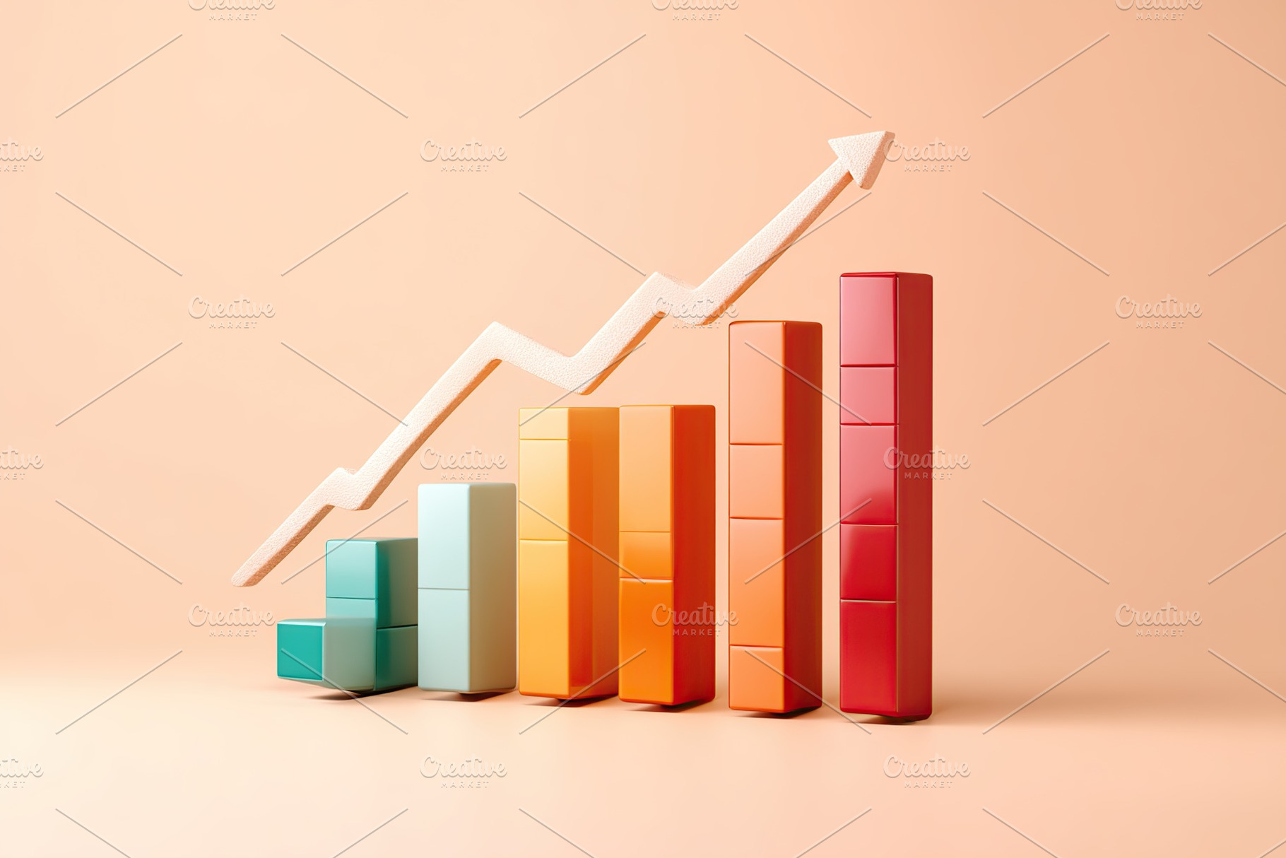 Bar graph showing upward trend with colorful blocks on a light background, a Business Photo by AlyaAnd