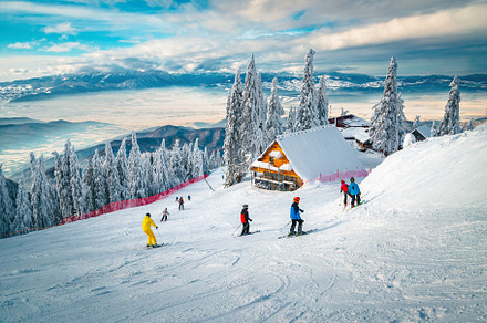 Skiers on the picturesque ski slope, a Sports & Recreation Photo by Alpine Dreams