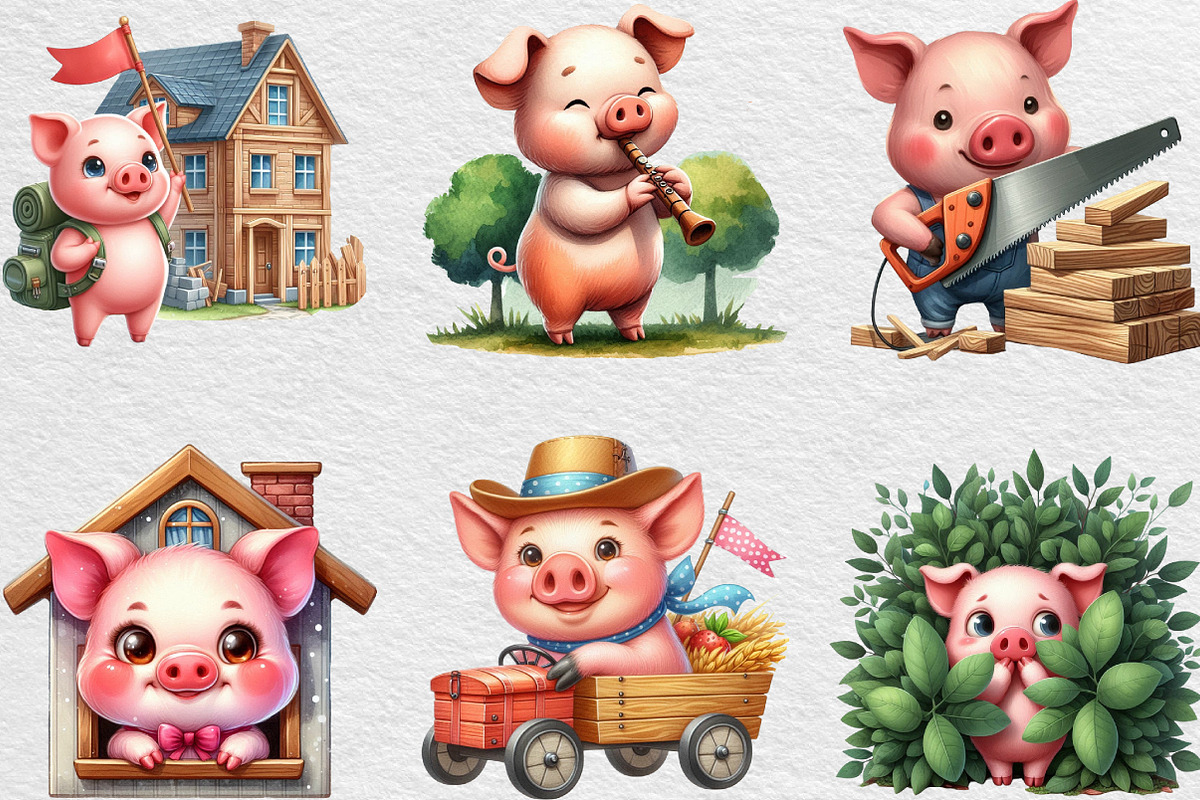 Three Little Pigs Clipart, an Illustration by Black Bird Studio (Photo 2 of 6)