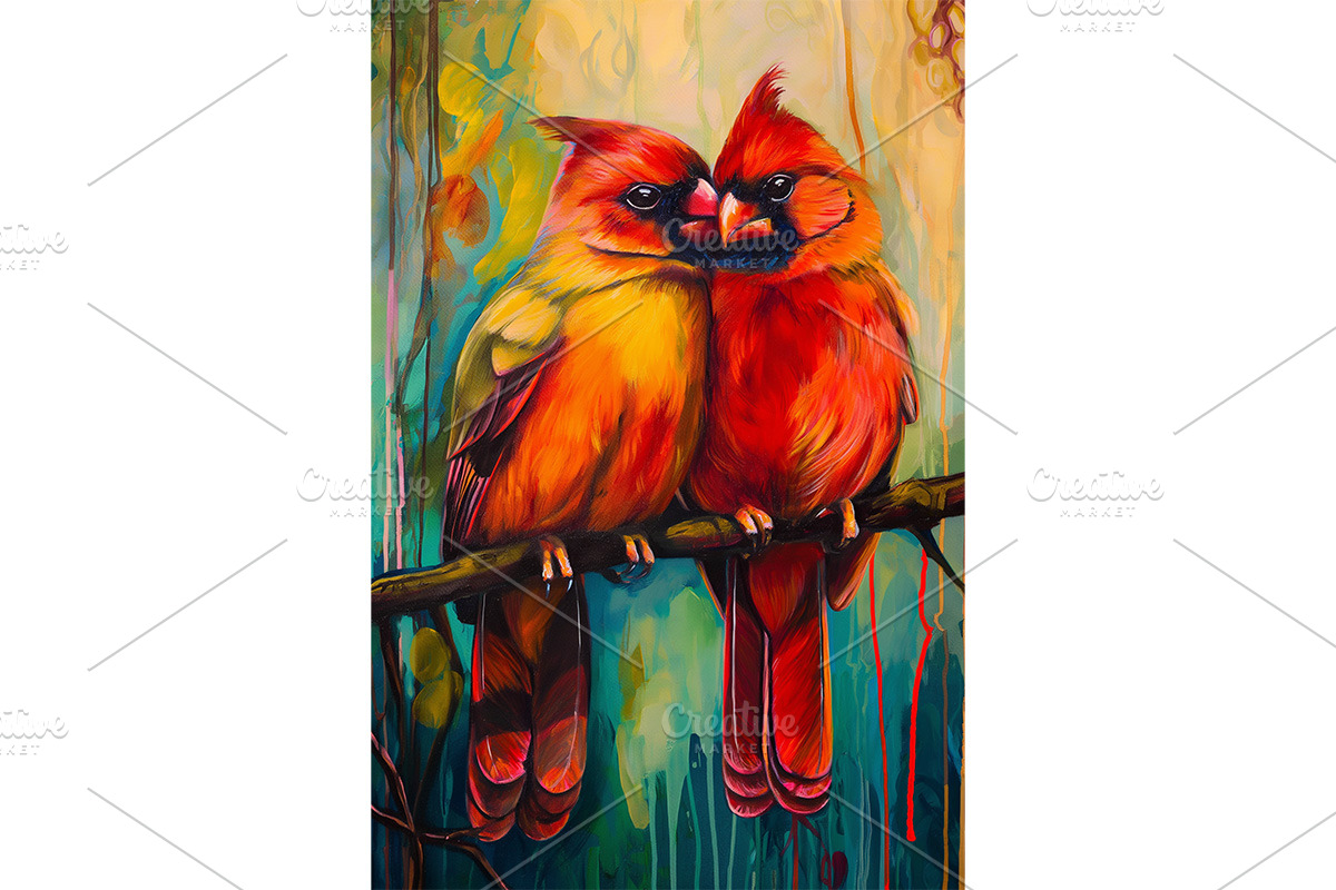 Cardinals in Forest Color Painting, an Animal Illustration by Art Paradise Studios