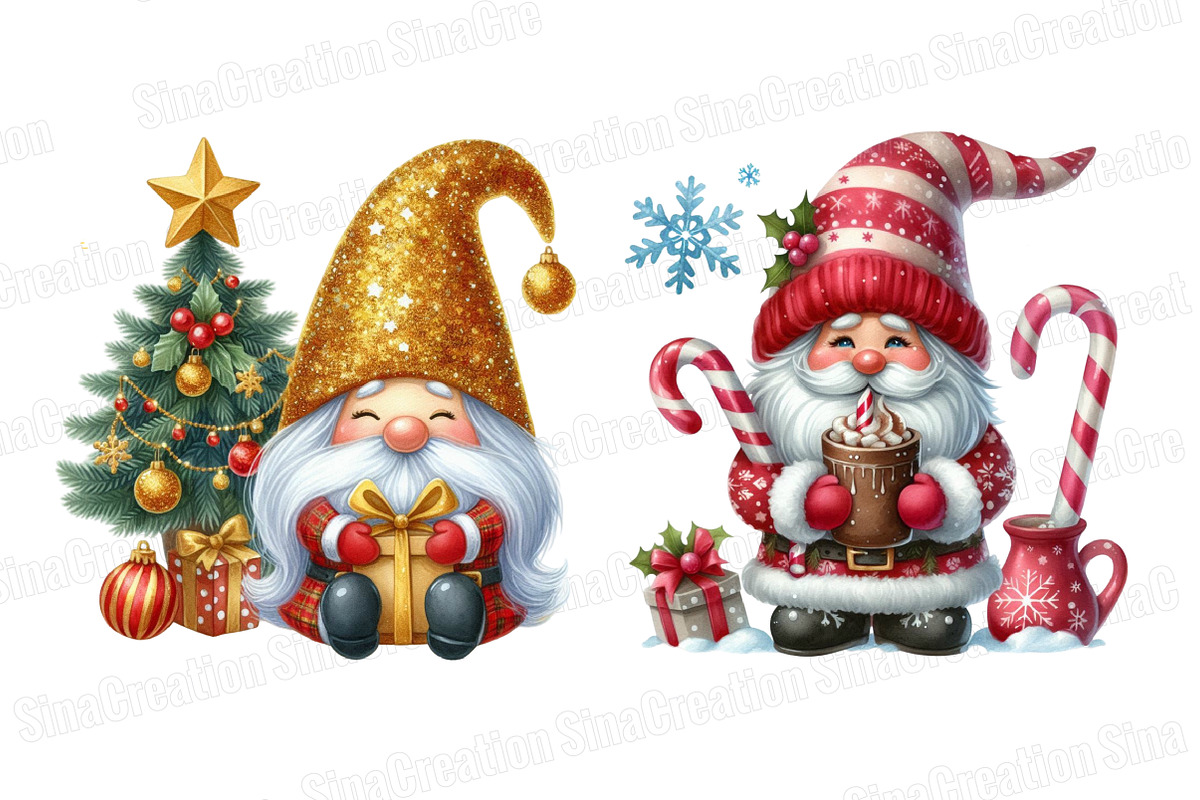 Christmas Gnome Clipart Bundle, an Illustration by SinaCreation (Photo 5 of 7)