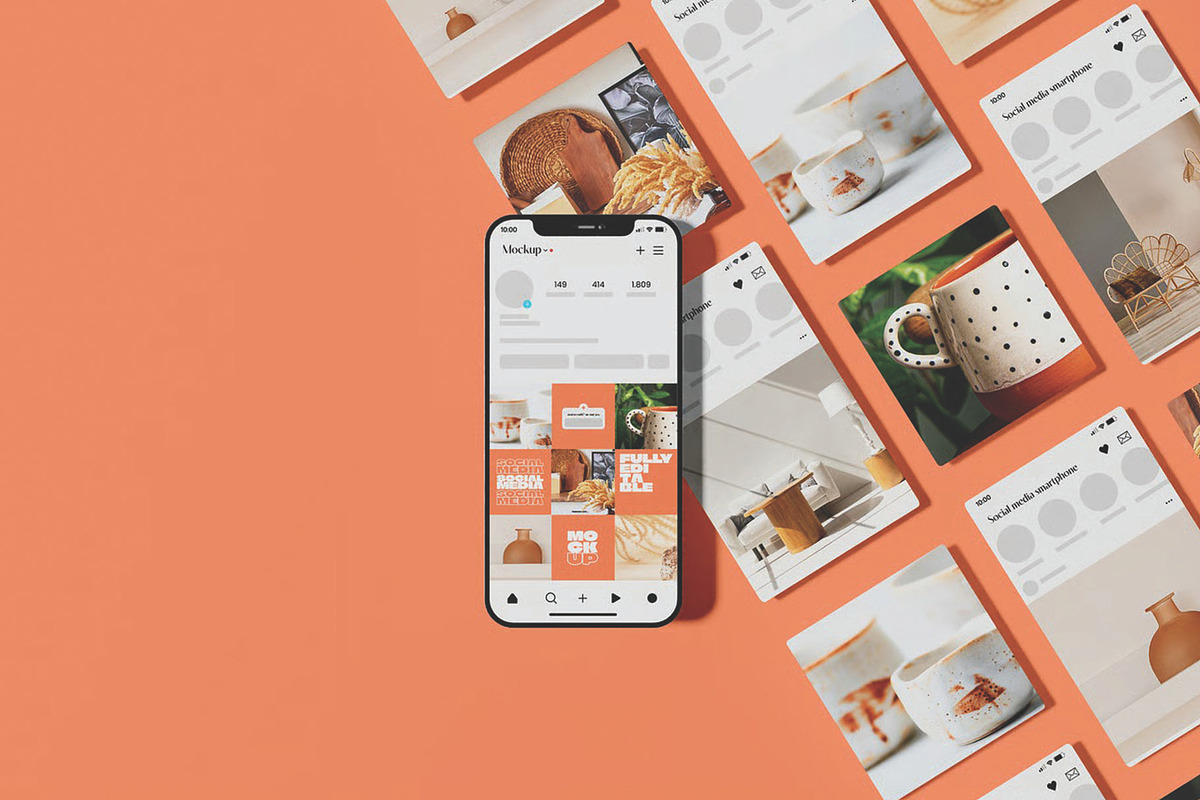 Phone with Screen Post Layout Mockup, an Advertising Mockup by skybluecreative (Photo 1 of 3)