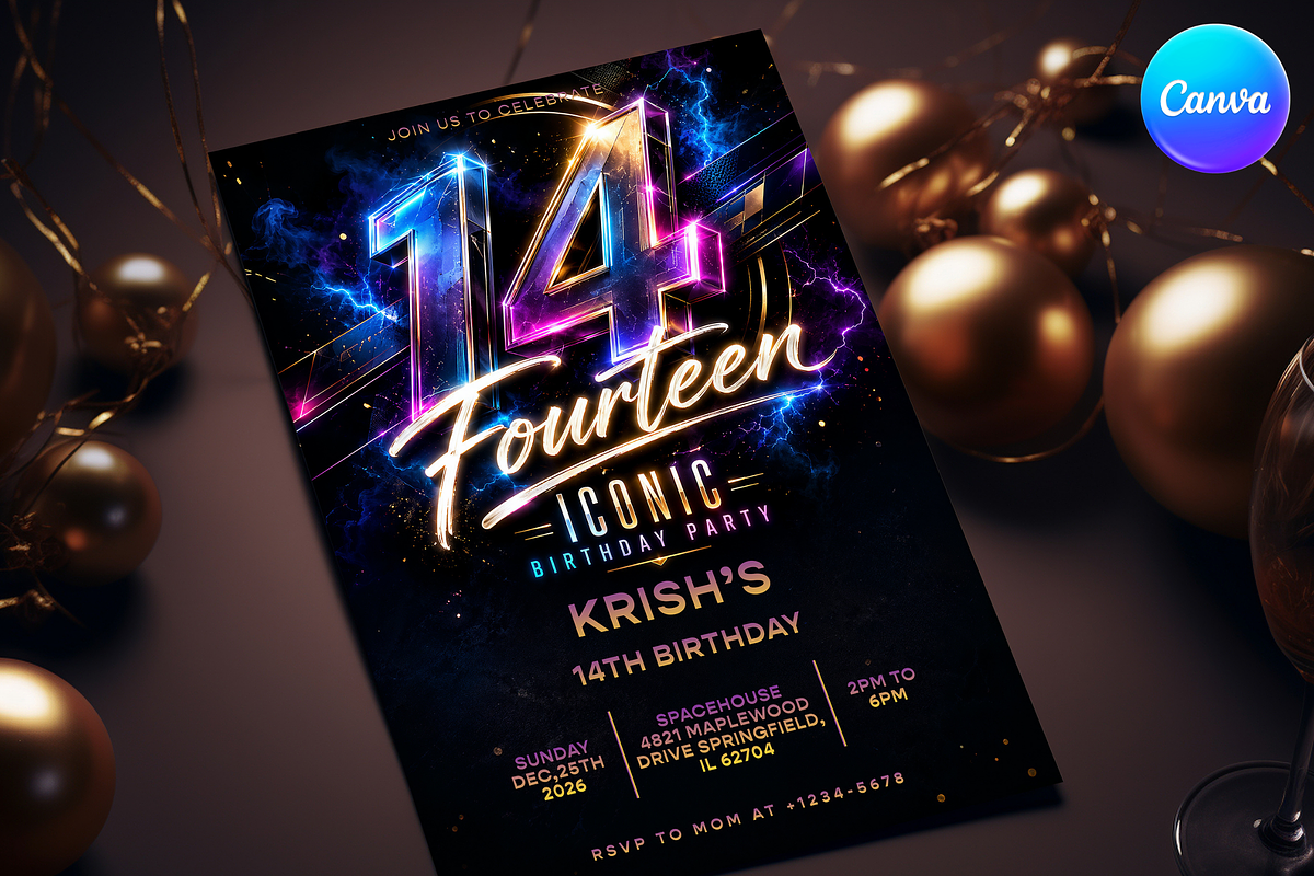 14th Birthday Invitation Template, an Invitation Template by InvitingStorys (Photo 2 of 11)