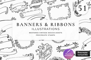 Procreate Banners and Ribbons, a Brush Add-On by AW Studios