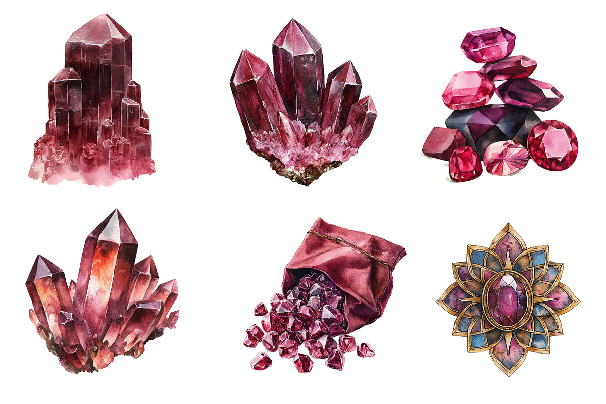 Burgundy Crystals and Gems Clipart, an Illustration by CreationArt (Photo 2 of 5)