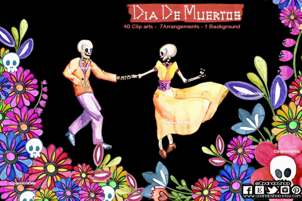 Day of the dead watercolor clip art, a Decorative Illustration by CpandoShop (Photo 2 of 5)