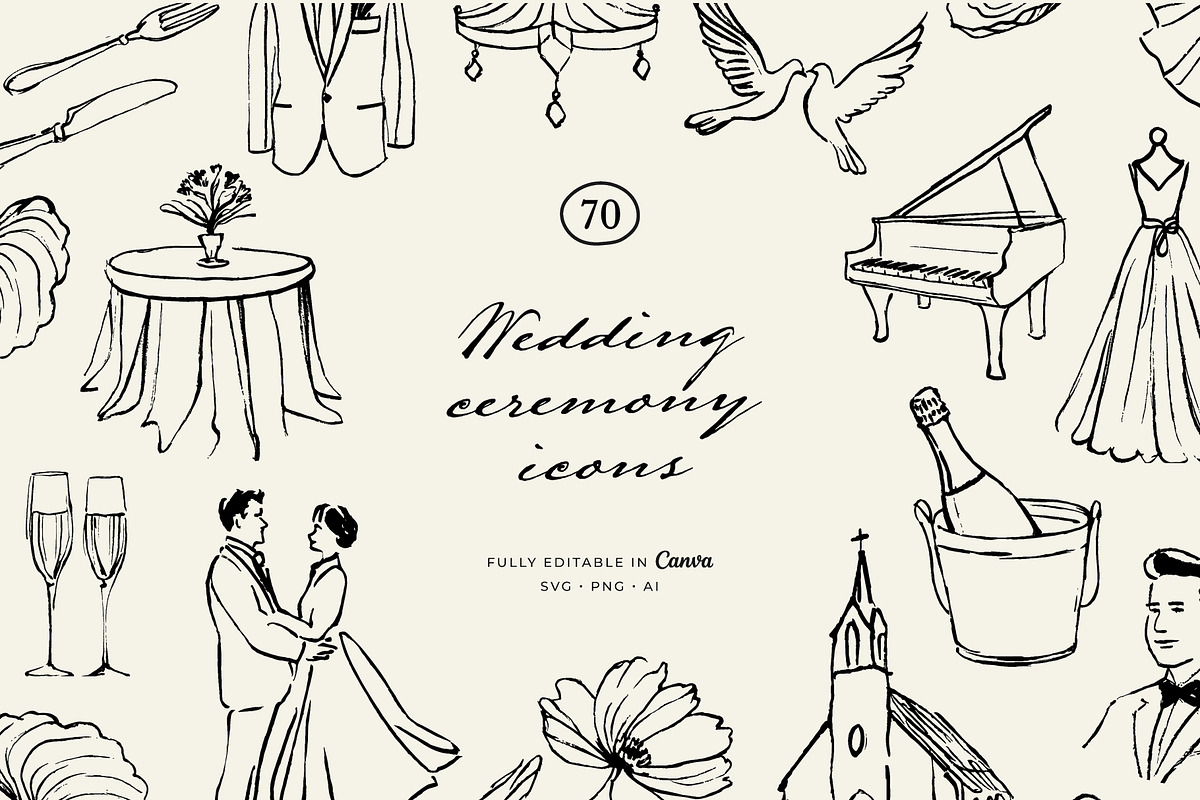 WEDDING line art illustrations, a Decorative Illustration by Crocus Paperi (Photo 1 of 6)