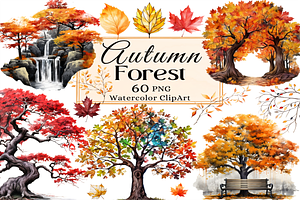 Watercolor Autumn Forest Clipart
