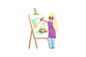 Young artist painting flowers on, an Illustration by pikepicture
