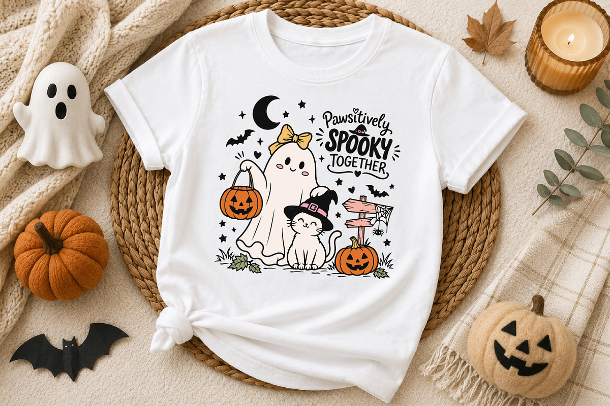 Cute Halloween Ghost & Cat PNG, a Seasonal Illustration by Designworld (Photo 2 of 4)