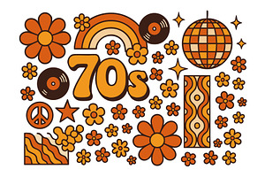 Retro 70s Style Icons with Flowers, an Illustration by AlexArt