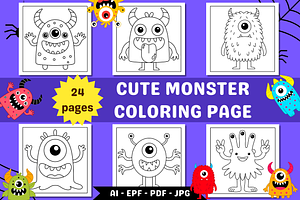 Cute Kawaii Monster Coloring Page, an Animal Illustration by Salaly