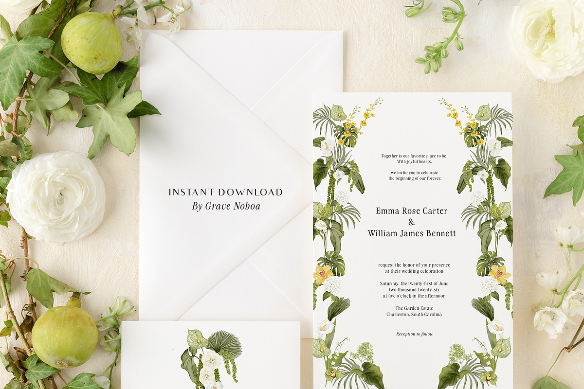 Tropical green watercolor flowers, an Object Graphic by Grace Noboa Illustrations (Photo 9 of 11)