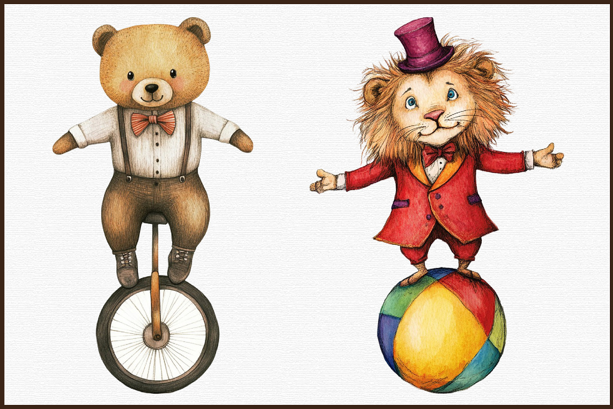 Watercolor Vintage Circus Party Anim, an Illustration by Sublimation Artist (Photo 3 of 6)