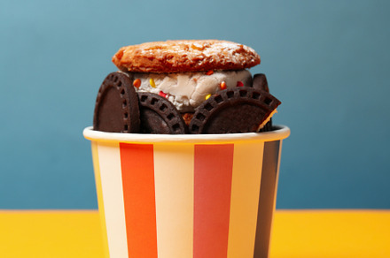 Concept of sweet food, tasty cookies with ice cream, a Background Photo by AtlasStudio PRO