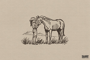 Vintage Sketch Cowgirl Petting A, an Object Graphic by SharpMarketplace