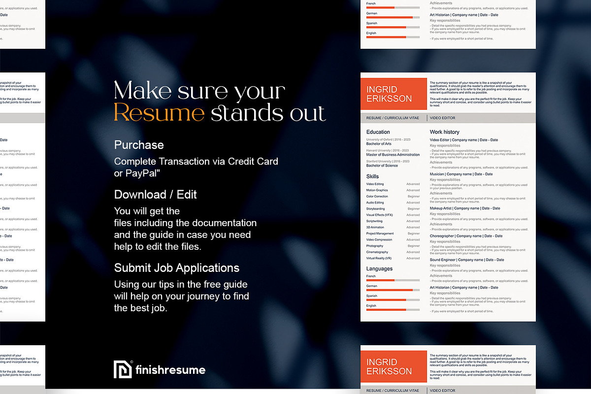 Video editor resume template, a Resume Template by FinishResume (Photo 11 of 11)