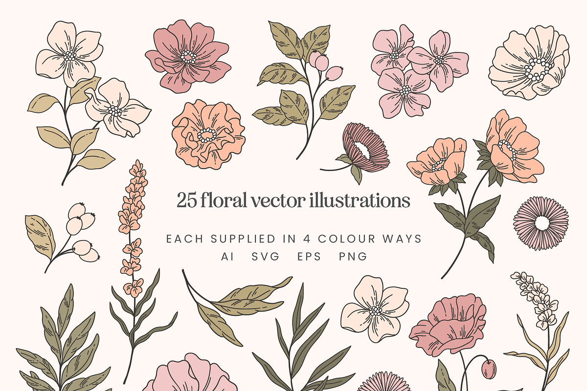 Garden Floral Vector Illustrations, a Decorative Illustration by Emma Webb Studio (Photo 2 of 9)