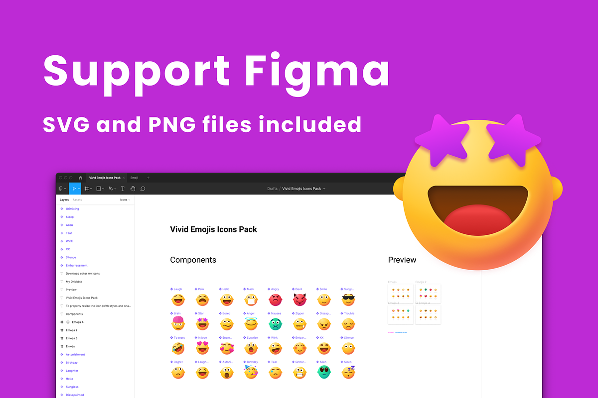 Vivid Emojis Icons Pack, an Outline Icon by Amazing Custom Icons (Photo 7 of 7)