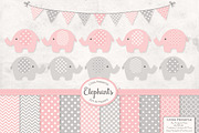 Pink and Grey Elephant Clipart, an Illustration by Amanda Ilkov (Thumbnail 1 of 3)
