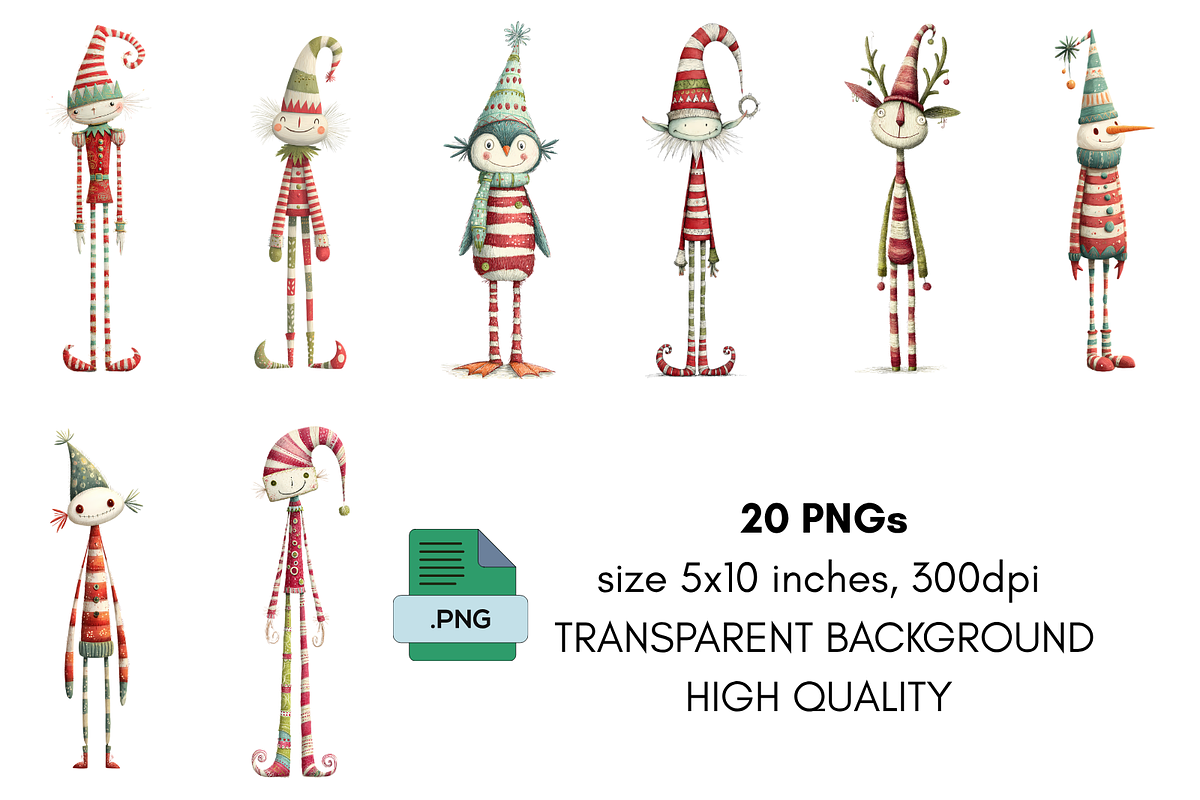 Quirky Christmas Clipart Characters, a Seasonal Illustration by Print Haven Mochi Vintage (Photo 4 of 7)