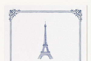 Eiffel Tower drawing on vintage stationery with ornate floral bo, an Illustration by Studio ANNA