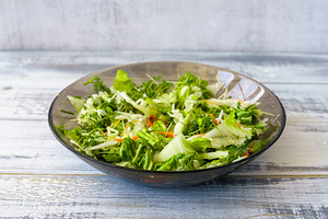 Fresh green microgreen salad on a light blue plate. A natural and organic conce, a Food & Drink Photo by Eugene_Photo