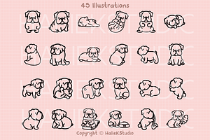 Cute Bulldogs Procreate Stamp Brushe